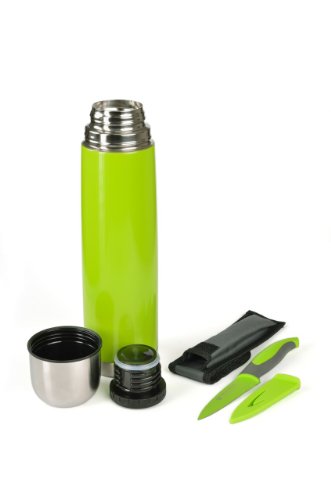 GRÄWE® Isolierflasche 1 L , Dichter Drehverschluss farbig inkl. Allzweckmesser, Farbauswahl:grün